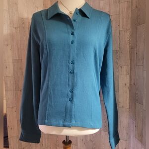Christopher & Banks teal button down woman's shirt size: Large